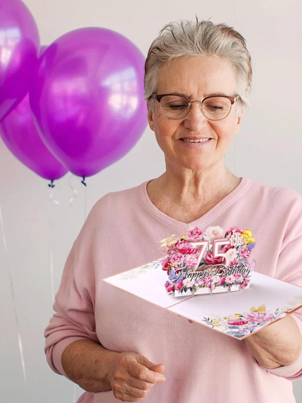 Happy 75th Birthday Pop-Up Card for Women, Wife, 75th Birthday Gift for, Mom, 3D